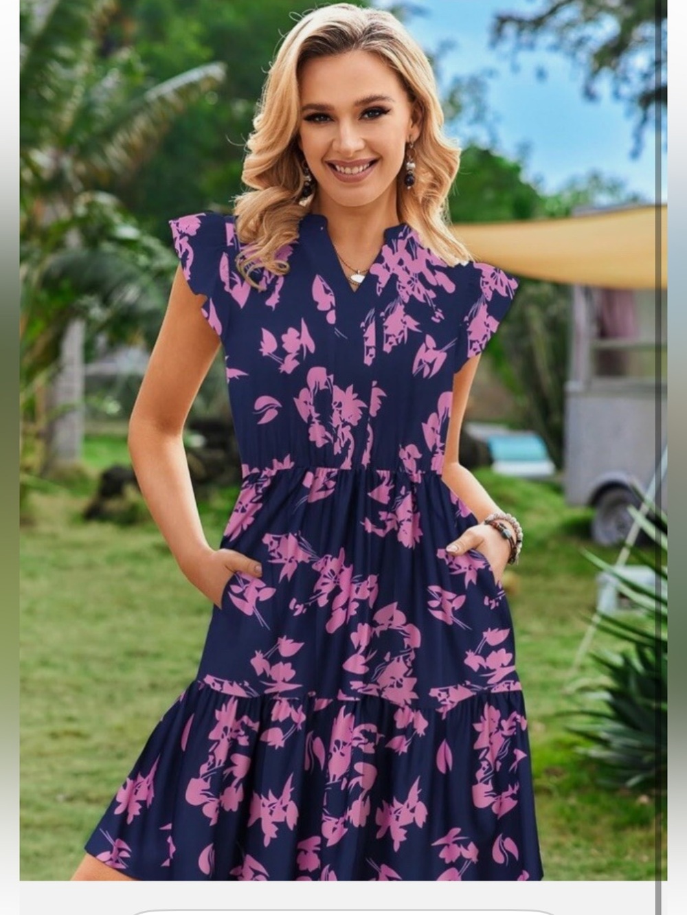 NWT 2XL  Mini Dress in a vibrant navy and pink floral print